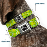 Dog Bone Black/Silver Seatbelt Buckle Collar - Tennis Balls Stacked