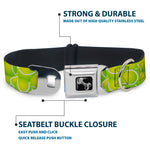 Dog Bone Black/Silver Seatbelt Buckle Collar - Tennis Balls Stacked