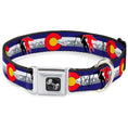 Load image into Gallery viewer, Dog Bone Seatbelt Buckle Collar - Colorado Skier1 Red/Mountains