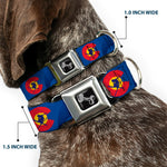 Dog Bone Seatbelt Buckle Collar - Colorado Skier3 Blues/Red/Yellow