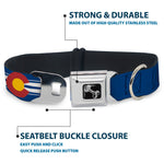 Dog Bone Seatbelt Buckle Collar - Colorado Logo/Skis Blue/White/Red/Yellow