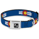 Dog Bone Seatbelt Buckle Collar - Colorado Logo/Skis Blue/White/Red/Yellow