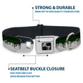 Load image into Gallery viewer, Dog Bone Seatbelt Buckle Collar - Colorado Mountains Green/Black Text/Grays