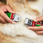Dog Bone Seatbelt Buckle Collar - Christmas Trees/Stars Red/White/Green