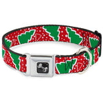 Dog Bone Seatbelt Buckle Collar - Christmas Trees/Stars Red/White/Green