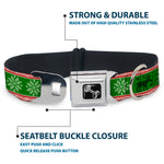 Dog Bone Seatbelt Buckle Collar - Christmas Stitch Moose/Snowflakes Red/Green