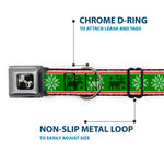 Dog Bone Seatbelt Buckle Collar - Christmas Stitch Moose/Snowflakes Red/Green