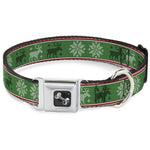 Dog Bone Seatbelt Buckle Collar - Christmas Stitch Moose/Snowflakes Red/Green