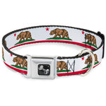Dog Bone Seatbelt Buckle Collar - California Flag White w/Stripe