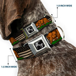 Dog Bone Seatbelt Buckle Collar - Cali Bear/Star/US Flag Stretch Black/White/Red