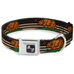 Dog Bone Seatbelt Buckle Collar - Cali Bear/Star/US Flag Stretch Black/White/Red