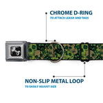 Dog Bone Seatbelt Buckle Collar - Camo Olive/Black Skull Yard2
