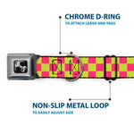 Dog Bone Seatbelt Buckle Collar - Checker Fluoresecent Pink/Yellow