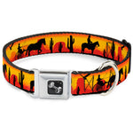 Dog Bone Seatbelt Buckle Collar - Cowboy Silhouette/Western Landscape Reds/Black