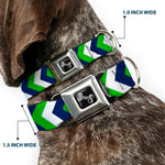 Dog Bone Seatbelt Buckle Collar - Chevron White/Bright Green/Navy