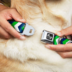 Dog Bone Seatbelt Buckle Collar - Chevron White/Bright Green/Navy