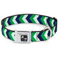 Load image into Gallery viewer, Dog Bone Seatbelt Buckle Collar - Chevron White/Bright Green/Navy