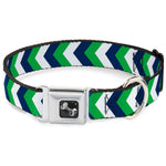Dog Bone Seatbelt Buckle Collar - Chevron White/Bright Green/Navy