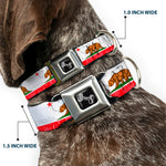 Dog Bone Seatbelt Buckle Collar - CALIFORNIA Bear/Star/Crackle Stripe White/Gray/Red