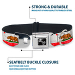 Dog Bone Seatbelt Buckle Collar - CALIFORNIA Bear/Star/Crackle Stripe White/Gray/Red
