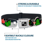 Dog Bone Seatbelt Buckle Collar - Christmas Collage Black/White/Green/Red
