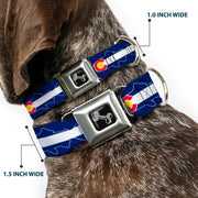 Dog Bone Seatbelt Buckle Collar - Colorado Trout Flag/Snowy Mountains Blues/White/Red/Yellow