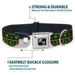 Dog Bone Seatbelt Buckle Collar - Christmas Sweater Stitch Green/White/Gold/Red