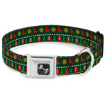 Dog Bone Seatbelt Buckle Collar - Christmas Sweater Stitch Green/White/Gold/Red