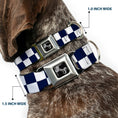 Load image into Gallery viewer, Dog Bone Black/Silver Seatbelt Buckle Collar - Checker Midnight Blue/White