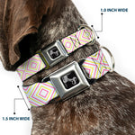 Dog Bone Seatbelt Buckle Collar - Square Lines White/Fluorescent Orange/Pink/Yellow