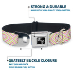 Dog Bone Seatbelt Buckle Collar - Square Lines White/Fluorescent Orange/Pink/Yellow