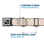 Dog Bone Seatbelt Buckle Collar - Square Lines White/Fluorescent Orange/Pink/Yellow