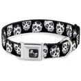 Load image into Gallery viewer, Dog Bone Seatbelt Buckle Collar - Sugar Skulls Black/White/Black