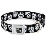 Dog Bone Seatbelt Buckle Collar - Sugar Skulls Black/White/Black