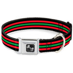 Dog Bone Seatbelt Buckle Collar - Stripe Trio Black/Red/Green/Black