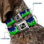 Dog Bone Seatbelt Buckle Collar - Seattle Skyline Navy/Bright Green