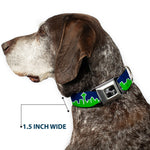 Dog Bone Seatbelt Buckle Collar - Seattle Skyline Navy/Bright Green