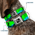 Load image into Gallery viewer, Dog Bone Seatbelt Buckle Collar - SUP w/Dog Neon Green/Blues/Black