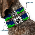 Dog Bone Black/Silver Seatbelt Buckle Collar - Seattle Skyline Navy/Gray/Green