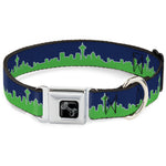 Dog Bone Black/Silver Seatbelt Buckle Collar - Seattle Skyline Navy/Gray/Green