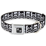 Dog Bone Seatbelt Buckle Collar - Skull & Cross Bones Blocks Black/White White/Black