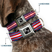Dog Bone Seatbelt Buckle Collar - Striped Blue/Red/White