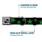 Dog Bone Seatbelt Buckle Collar - Stars Scattered Black/Green