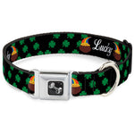Dog Bone Seatbelt Buckle Collar - St. Pat's LUCKY Pot of Gold/Shamrocks Scattered Black/Green/White
