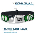 Load image into Gallery viewer, Dog Bone Black/Silver Seatbelt Buckle Collar - St. Pat's DRINK UP BITCHES/Beer Mugs/Stacked Shamrocks Greens/White/Gold