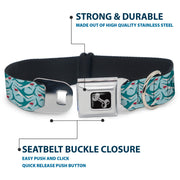 Dog Bone Seatbelt Buckle Collar - Shark 3-Rows Light Blue
