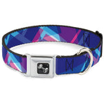 Dog Bone Seatbelt Buckle Collar - Squares Stacked Blues/Pinks/Purples