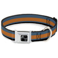 Load image into Gallery viewer, Dog Bone Black/Silver Seatbelt Buckle Collar - Stripes Black/Steel Blue/Orange