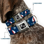 Dog Bone Black/Silver Seatbelt Buckle Collar - Sailboat/Anchor/Helm Scattered Navy/White/Red