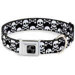 Dog Bone Black/Silver Seatbelt Buckle Collar - Skull & Cross Bones Staggered Black/White